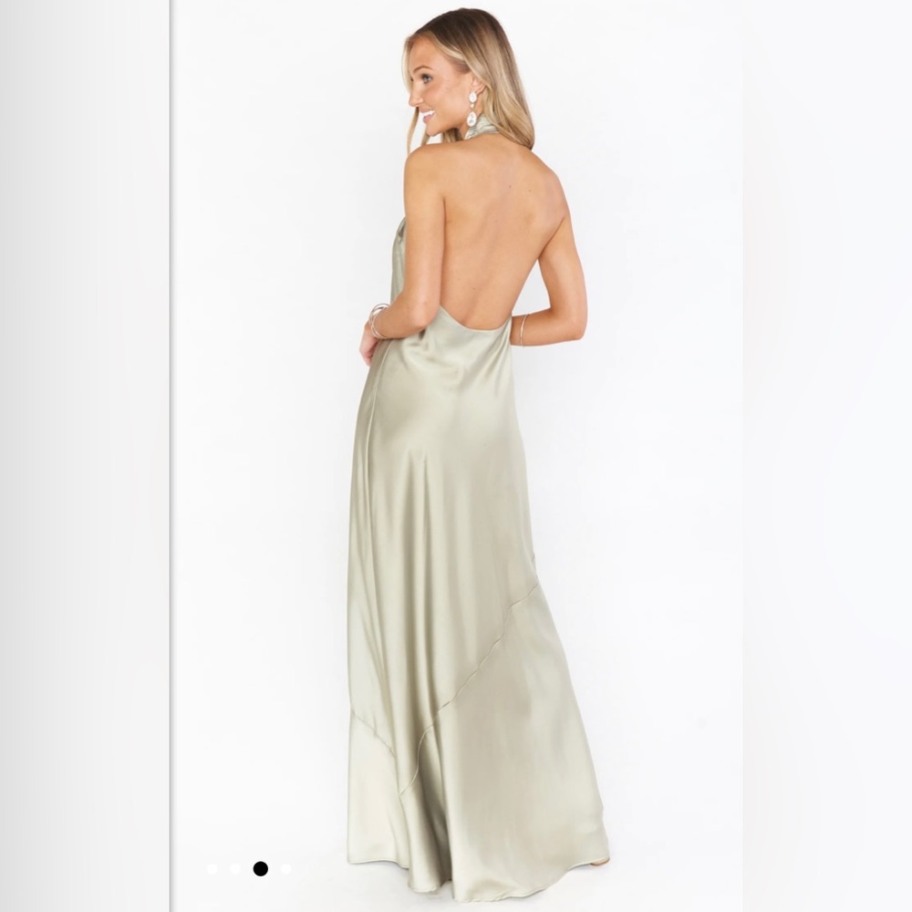 Show Me Your MuMu - Jasmine Halter Maxi Dress in Moss Green Luxe Satin